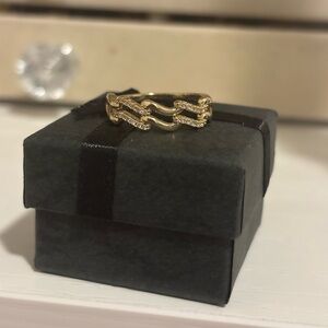 Pavé Double Row Wave Ring 14k Gold Plated Size 8, Modern, Minimalist - New